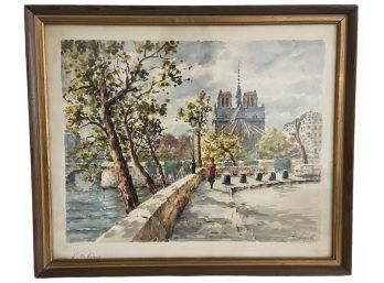 Vintage Signed French Water Color Painting