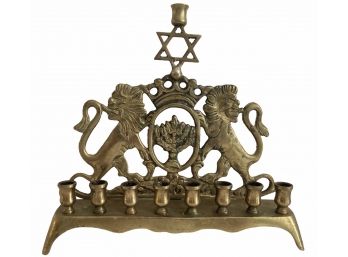 Antique Brass Menorah With Lions