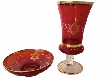 Antique 1900s Murano Glass Kiddush Cup - Red