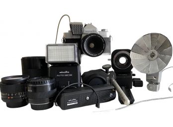 Vintage Minolta Lot  - Chiyoda Kogaku SR1 Camera, Lenses, Cases, Flash And More