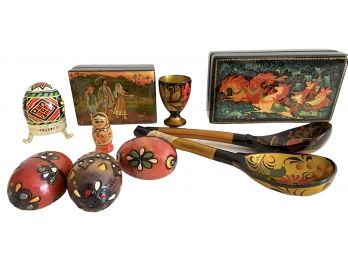 Collection Of Vintage Russian Lacquer Boxes And More