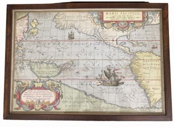 Antique Framed Atlas Map Page - ' The New World And The Pacific  - Double Sided 21' X 15'