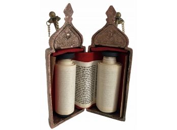 Vintage Miniature Sephardic Style Torah In Case
