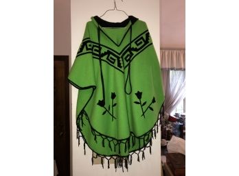 Lime Green Wool & Black Poncho