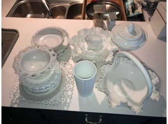 19 Pc Lot Of Milk Glass