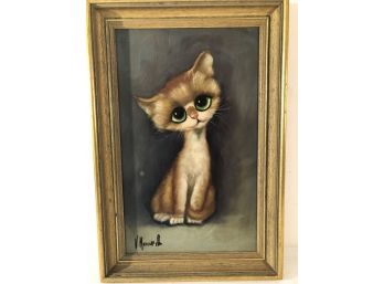 1960's 'Big Eye Cat' Oil On Canvas