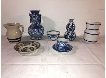 Lot 8 Pc Blue & White Asian