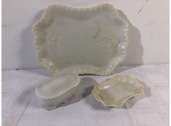 3 PC Milk Glass Dresser Set Lot