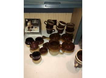 22 Pc Brown Crock Lot