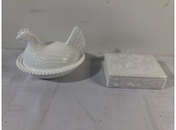 Milk Glass Covered Rooster & Trinket Box