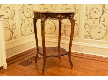 Antique French Carved Wood Marble Top Table With Gilt Acanthus Accents