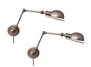 Pair Of Restoration Hardware Academy Task Swing-arm Sconce In Antique Brushed Nickel