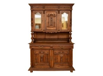 Impressive Rare Antique Carved Oak Two Piece Shrine Cabinet