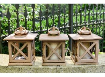 Set Of Three Heavy Cast Iron Garden Lanterns