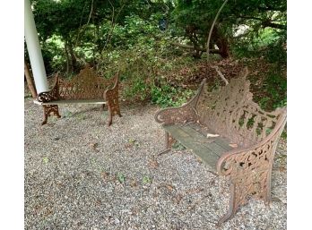 Pair Of Antique Victorian Ornate Cast Iron Benches