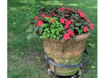 Cast Stone Planter With Live Floral Plants