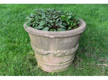 Cast Stone Round Planter With Live Plants