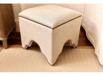 Hollywood Regency Modern Natural Linen Square Stool Ottoman