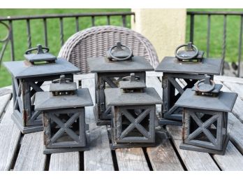 Set Of Six Heavy Cast Iron Garden Lanterns