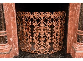 Exceptional Victorian Style Gilt Iron Rose And Vine Curved Fireplace Screen