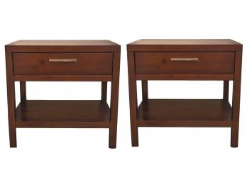 Pair Of Single Drawer Good Quality Wood End Tables With Chrome Hardware