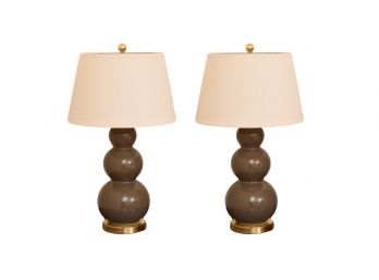 Pair Of Safavieh Amy Triple Gourd Taupe Table Lamps