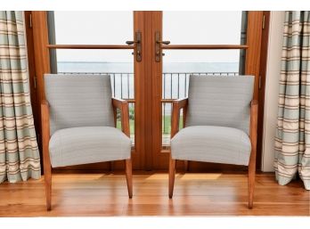 Pair Of Beautiful Custom Modern Wooden Framed Upholstered Chairs