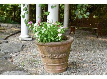 Large Cast Stone Round Planter With Live Florals