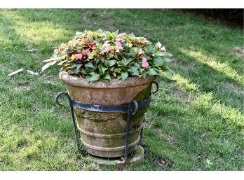 Cast Stone Planter With Live Floral Plants