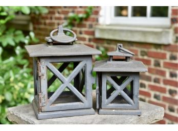 Set Of Two Heavy Cast Iron Garden Lanterns