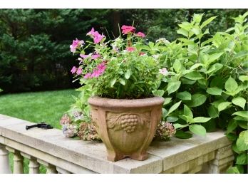 Cast Stone Planter With Live Floral Plants