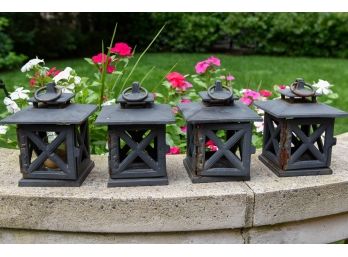 Set Of Four Heavy Cast Iron Lanterns