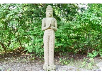 Large Standing Cast Stone Praying Buddha Figurine