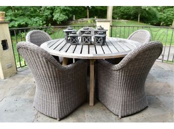 Kingsley-Bate Genuine Teak Table And Set Of Four Wicker Chairs