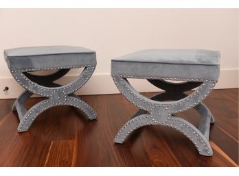 Pair Of Safavieh Mystic Ottomans With Silver Nail Heads