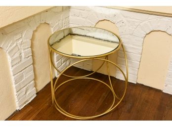 Modern Mirrored Accent Table With Gold Ring Design