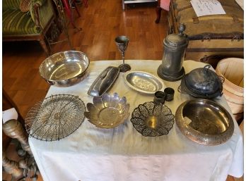 Antique Lot Of 12  Pewter, Silverplate And A Variety Of Metal Items!