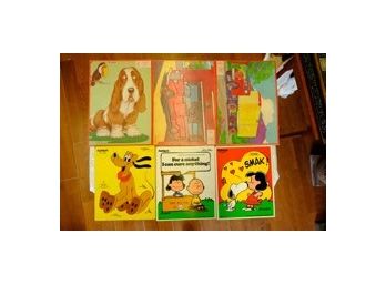 Lot Of 6 Children's Puzzles, Wood And Cardboard~ Charlie Brown ,Trucks And More