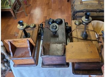 Lot Of 4 ~ Wood Wall Phones~ Western Electric~ Kellogg~ & B.R. Electric & Tel.,  PARTS LOT!!