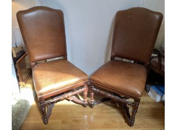 Pair Of Leather Highback Dining Chairs