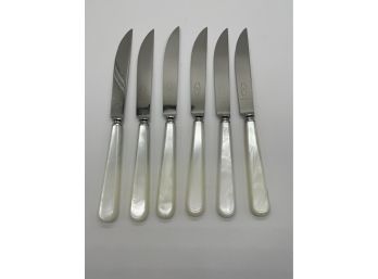 Lot Of Six Pearl Handled Stainless Steel Steak Knives From George Butler & Co, Sheffield England