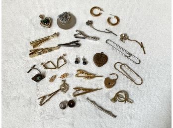 Lot Of Assorted Tie Pins, Earrings & Charms