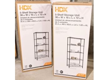 2 Brand New Unopened 5 Shelf HDX Shelf Storage Units - 36x16x72'