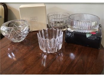 Hostess Glassware Serving Lot Of 4 Including Mikasa And 1 Signed Piece