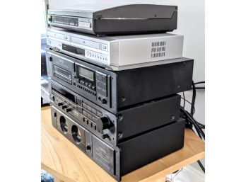 Tall Collection Of Stereo Equipment Including Kef Speakers, Technics Record Player, Carver Technology And More