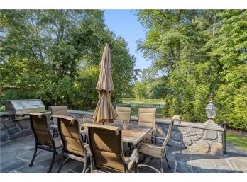 Beautiful Outdoor Patio Set Includes A Stone Mosaic Table 8 Chairs And The Matching Umbrella