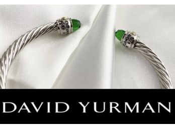 DAVID YURMAN BRAND NEW BRIGHT GREEN PERIDOT CRYSTAL 14K GOLD & STERLING SILVER CUFF BRACELET