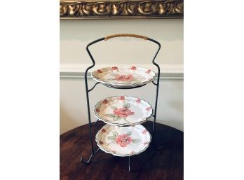 Hand Painted Floral Motif Made In Italy For Lord & Taylor 3 Tier Server