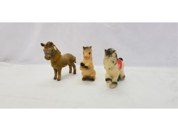 Three Vintage Squeaky Horse Toys