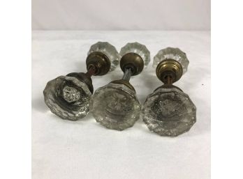 Antique Glass And Brass Doorknobs - 3 Pieces